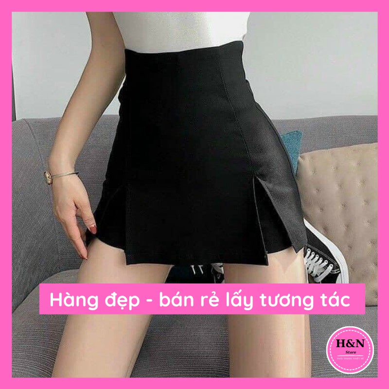 Chân váy ngắn chữ a xẻ tà đùi trước màu đen thiết kế công sở HN Clothing - CV2