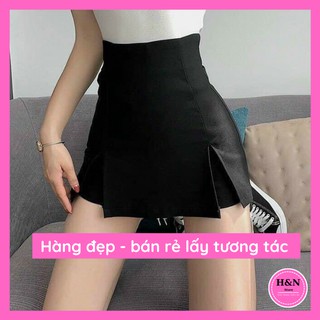 Chân váy ngắn chữ a xẻ tà đùi trước màu đen thiết kế công sở HN Clothing - CV2