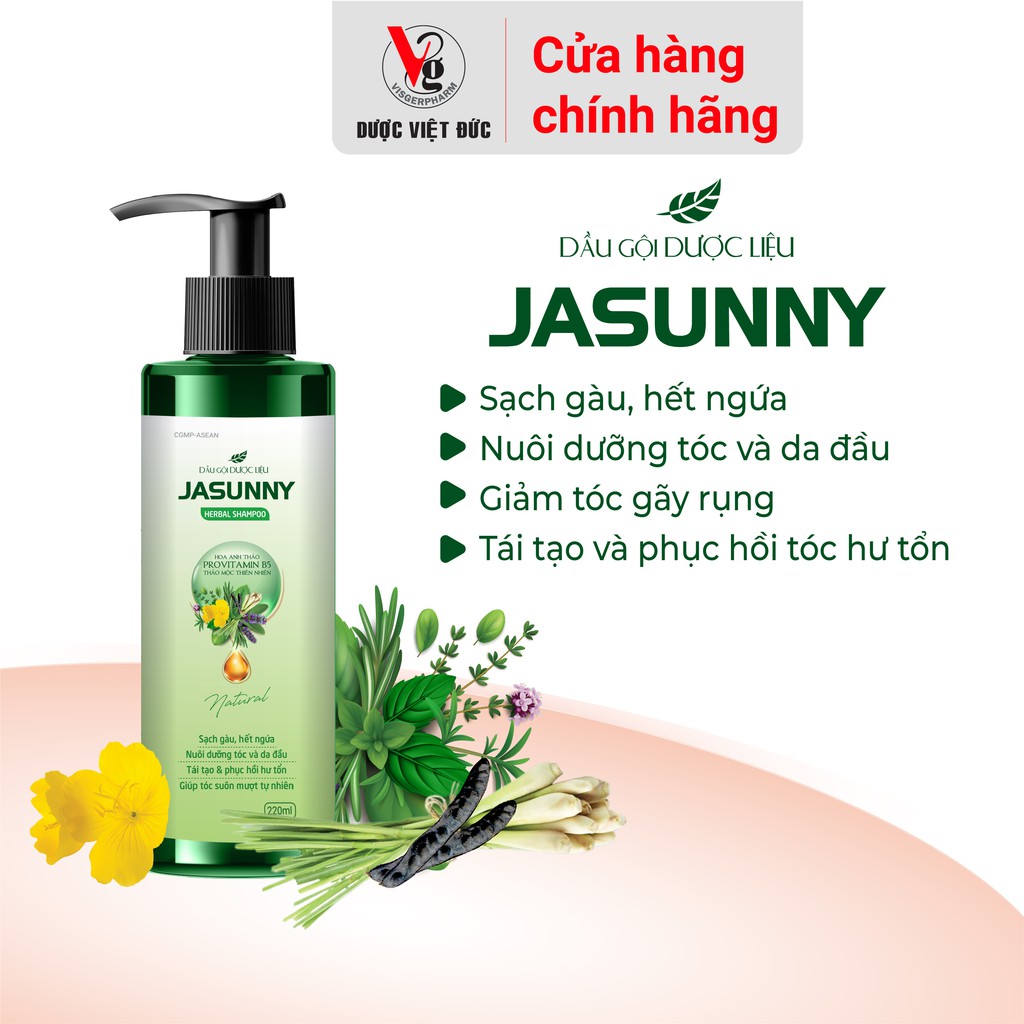 Dầu gội dược liệu thiên nhiên Jasunny sạch gầu giảm ngứa, giúp dưỡng tóc mềm mại suôn mượt tự nhiên chai 220ml