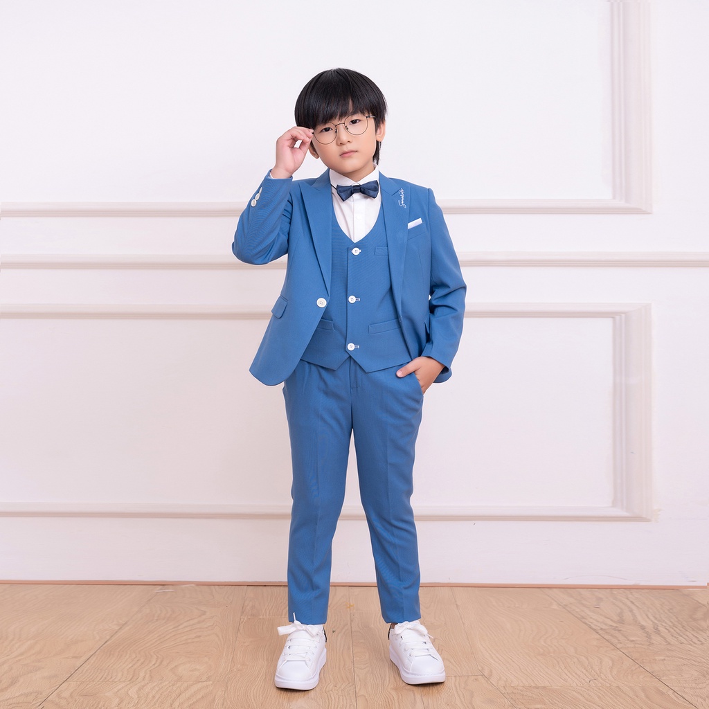 Bộ vest bé trai màu xanh thêu SANRO KIDS