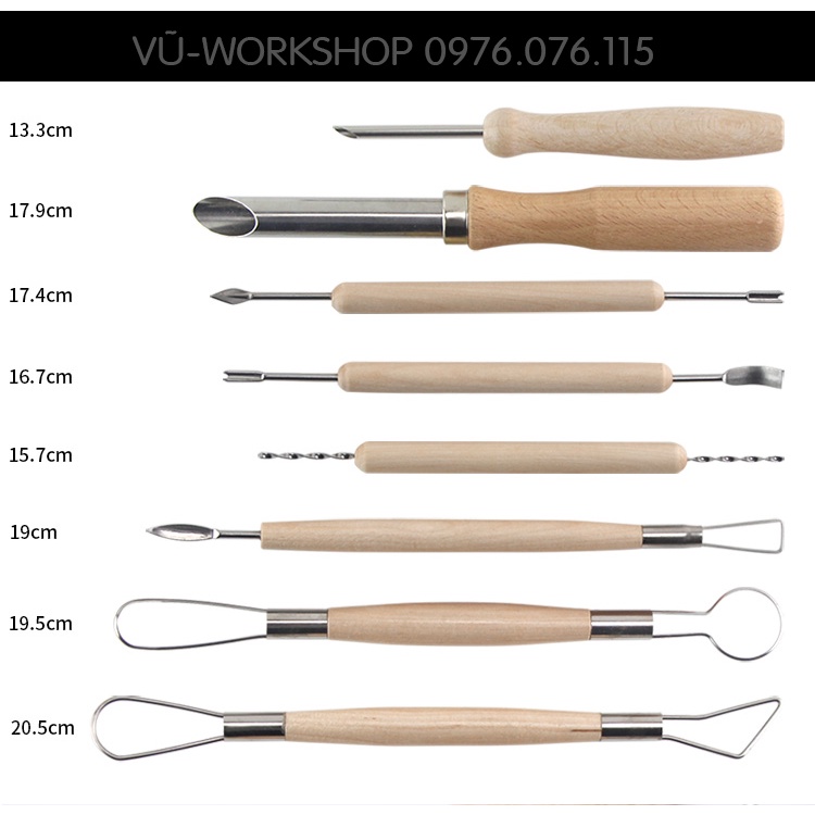 Bộ 8 Dụng Cụ Điêu Khắc Tạo Hình Đất Sét Nặn Tượng, Phù Điêu, Nặn Gốm, Làm Đồ Trang Trí, Handmade, Tạo Dáng Búp Bê