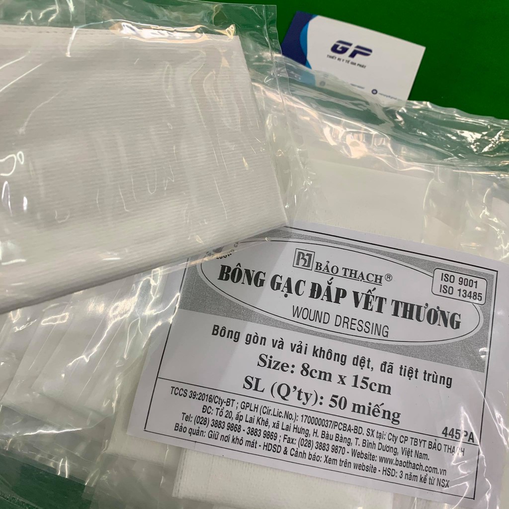 BÔNG GẠC ĐẮP VẾT THƯƠNG Y TẾ 8X15CM BẢO THẠCH DATE XA