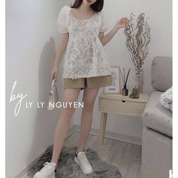 Áo Baby Doll Chất Voan Hoa Nhí Phối Quần Đùi Kaki Quảng Châu 💖 FREESHIP 💖 Set Bộ Tiểu Thư Sang Chảnh Hàn Quốc Hottrend