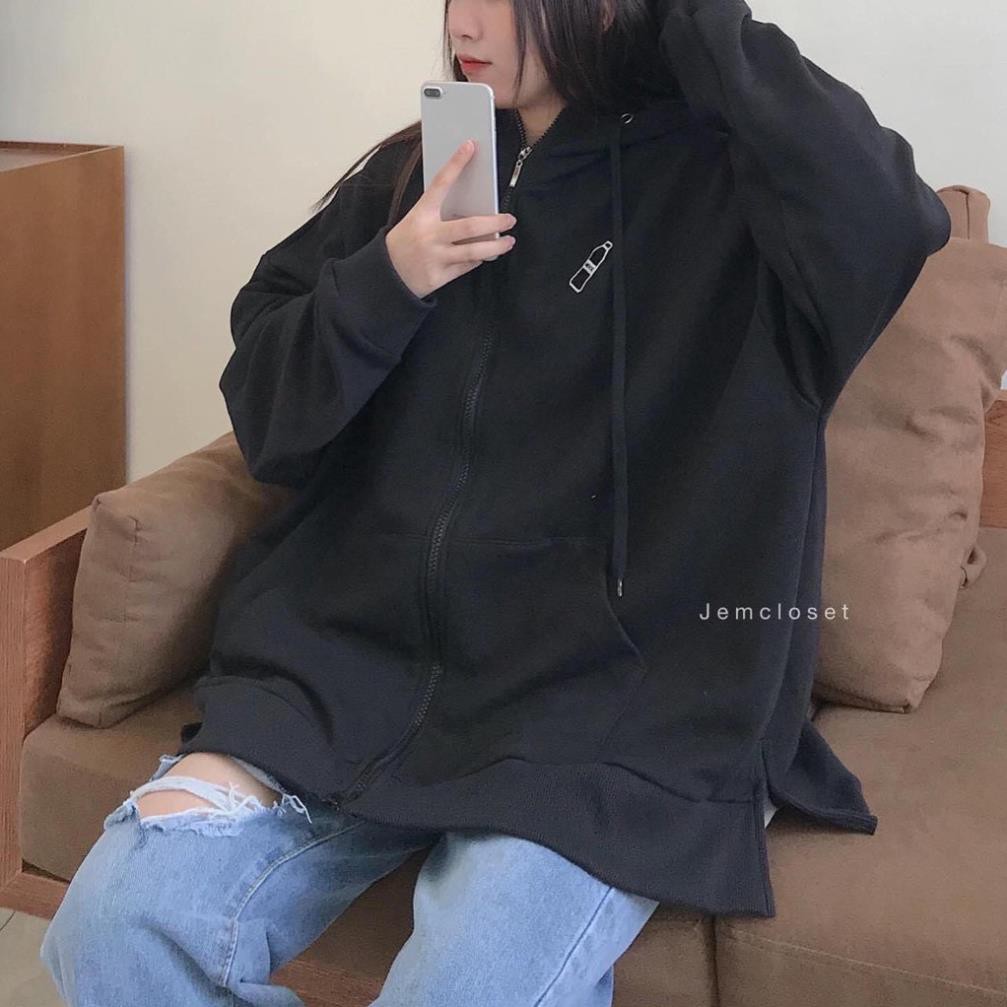 Áo Hoodie Form Rộng Nữ 🌸 Áo khoác nỉ xẻ tà bigsize màu Đen | Be | Xám Ulzzang HOT 🌸