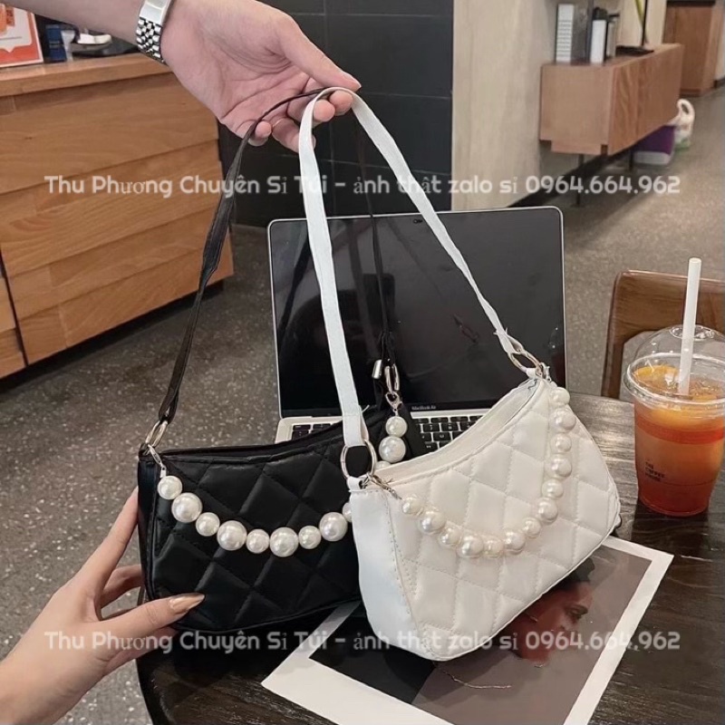 Túi kẹp nách trần ô kèm dây ngọc chất da cao cấp đựng vừa điện thoại