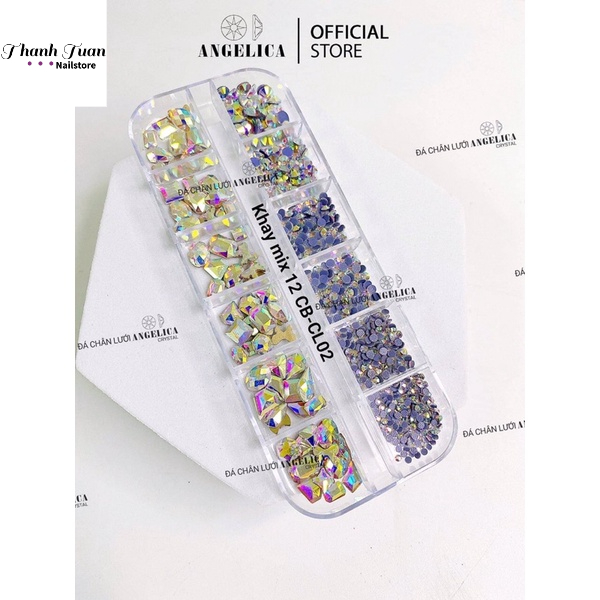 Khay Đá chân bằng mix Đá chân lưới Angelica- Nails,Đá khối đính Móng