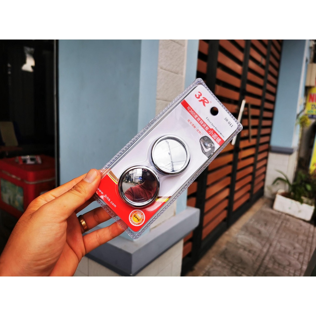 Combo 2 Gương Cầu Lồi 3R 3R-011 Viền Bạc 4cm Gắn Gương Chiếu Hậu Ô Tô Xóa Điểm Mù