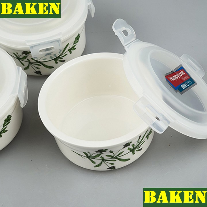 Bộ 3 Hộp Đựng Cơm Giữ Nhiệt Bằng Sứ HAPPYCOOK – Hộp Cơm Văn Phòng – Vuông – Tròn – Chữ Nhật - BAKEN