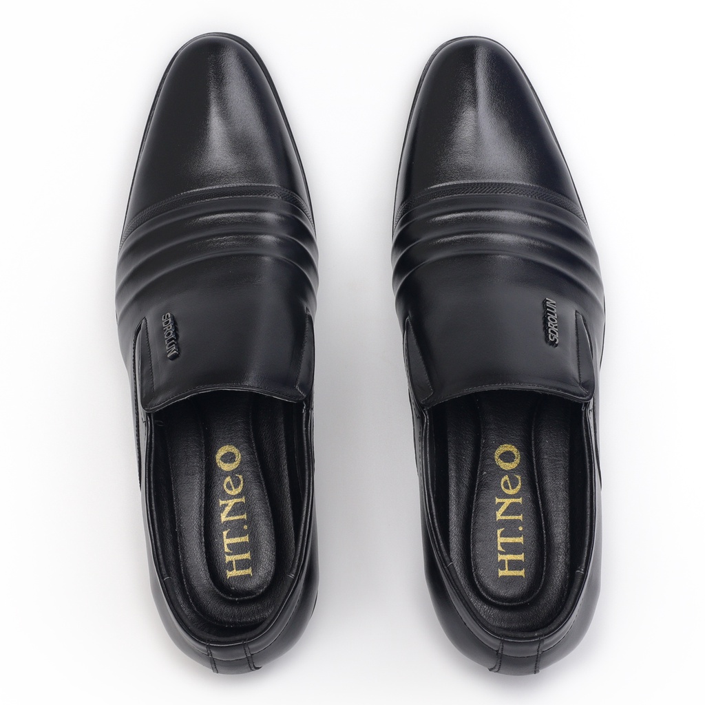 Giày lười nam da bò màu đen, giày tây lười công sở in gân - NeO4528