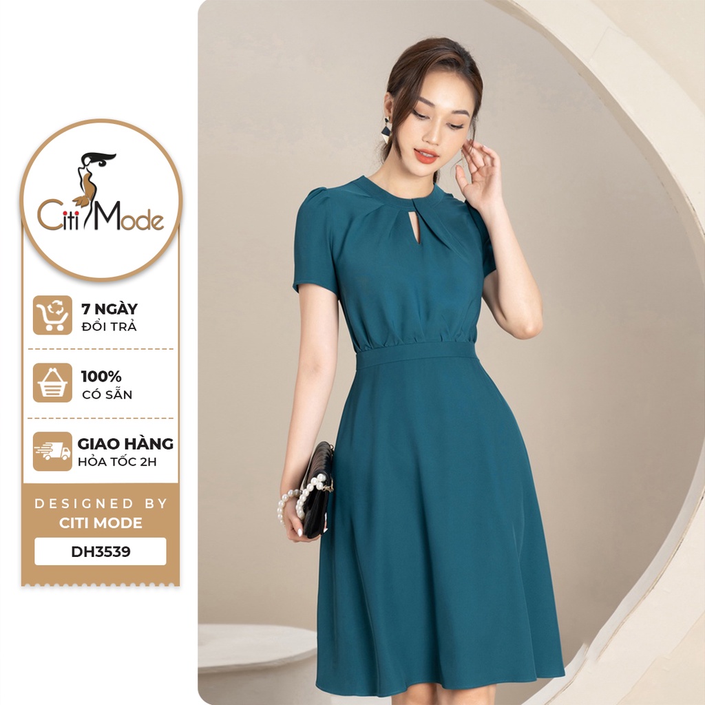Đầm công sở CITI MODE FASHION dáng xòe thiết kế cổ giọt lệ khóa sau DH3539