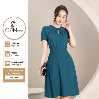 Đầm công sở CITI MODE FASHION dáng xòe thiết kế cổ giọt lệ khóa sau DH3539