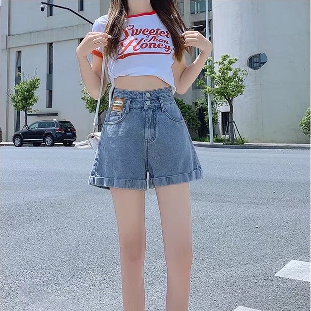 Quần Short Denim Nữ Lưng Cao Thời Trang Hàn Quốc