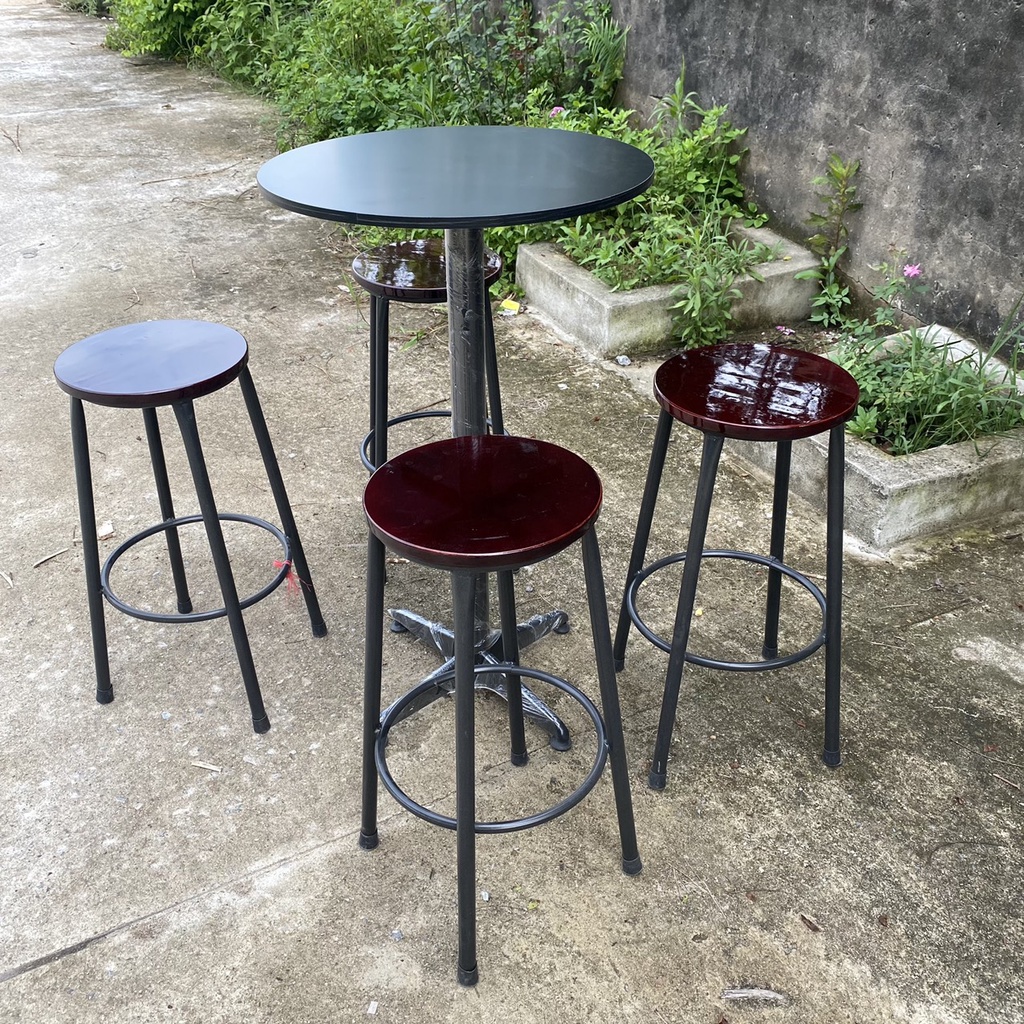 Bộ Bàn Trụ Sắt Ống Tròn Eames Cao 1m, ghế đôn Thu Ngân Quán Cafe Nhà Hàng màu nâu havaco BT01