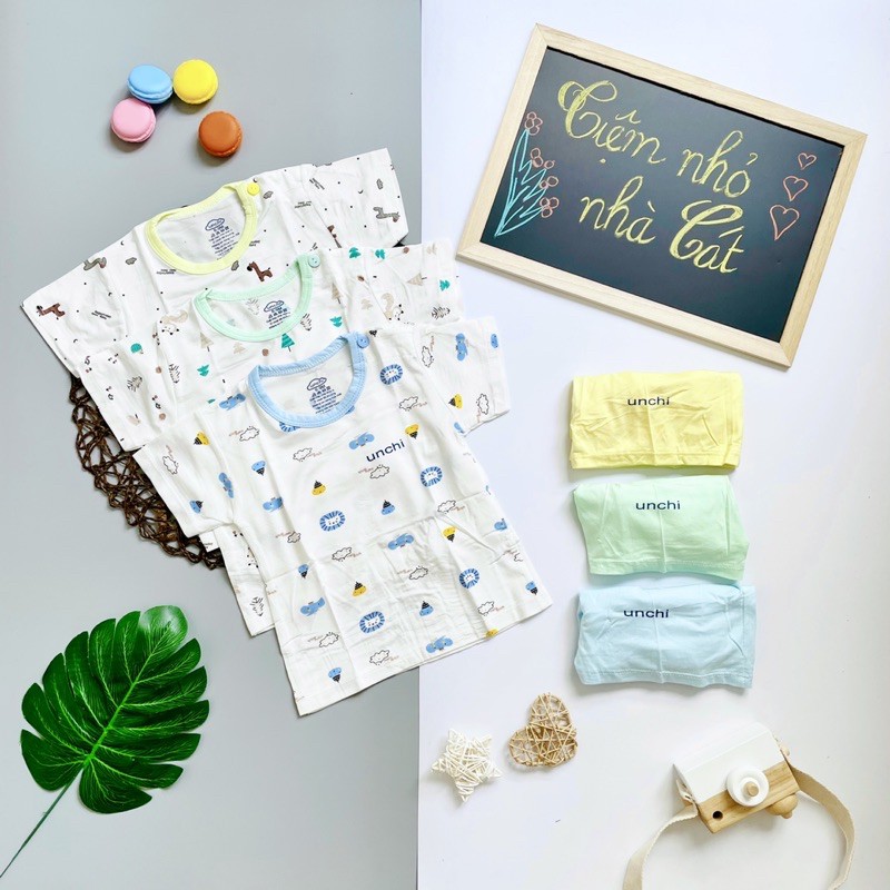 (XẢ HÀNG) Bộ Unchi Cộc Tay Cài Vai Chất Petit Cao Cấp 5 Màu Cực Đẹp Cho Bé (Hàng loại 1) - Tặng kèm dây cột tóc cho mẹ