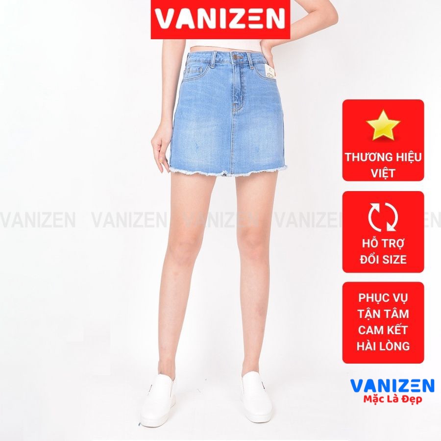 Chân váy jean nữ có quần bên trong đẹp lưng cao cạp cao xước nhẹ gấu tua rua hàng hiệu cao cấp mã 462 VANIZEN