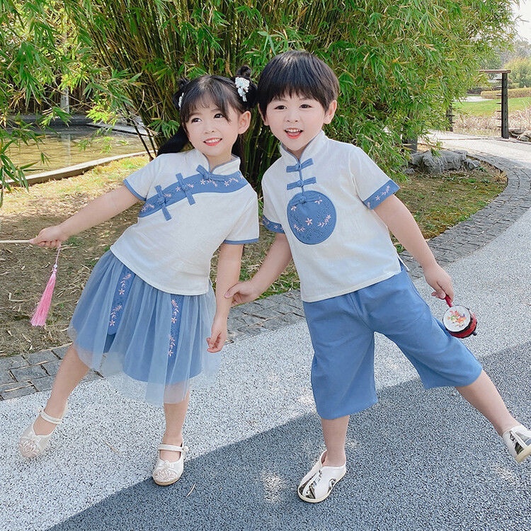 Bộ Đồ Hán Phục Bằng Cotton Lanh Phong Cách Trung Hoa Cổ Điển Thời Trang Mùa Hè Cho Bé