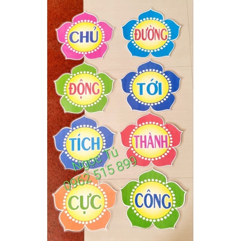 Khẩu hiệu trang trí lớp học A4, A3 in giấy ảnh, ép kèm băng dính dán tường.