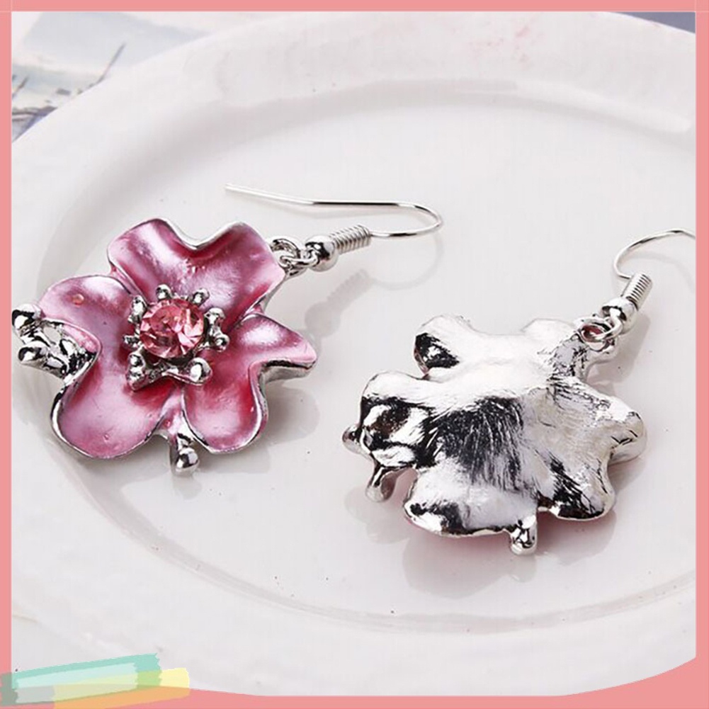 Bộ Vòng cổ + Đôi Khuyên Tai Mặt Hoa Đính Đá Nhiều Màu Thời Trang Cho Nữ