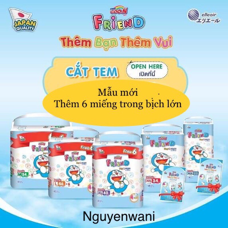 (mẫu mới)Tã quần Goon Friend M54+6/L46+6/XL40+6/XXL34+6