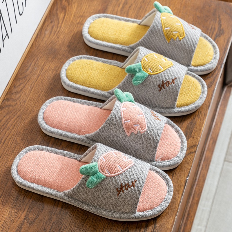 Dép Vải Bố Đay Hở Mũi Chân Đi Trong Nhà Hình Cà Rốt Dễ Thương - Mẫu 03