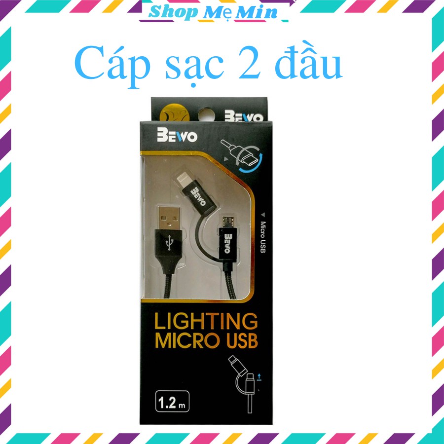 Dây cáp sạc Bewo X2,gồm 2 đầu Micro usb, Lightning bọc dù cao cấp 1m2,sạc nhanh