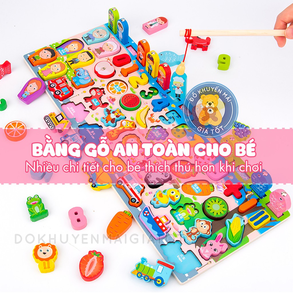 Bộ đồ chơi học tập cho bé bảng ghép hình và số bằng gỗ kèm câu cá nam châm 36 chi tiết 9650 - Đồ khuyến mãi giá tốt