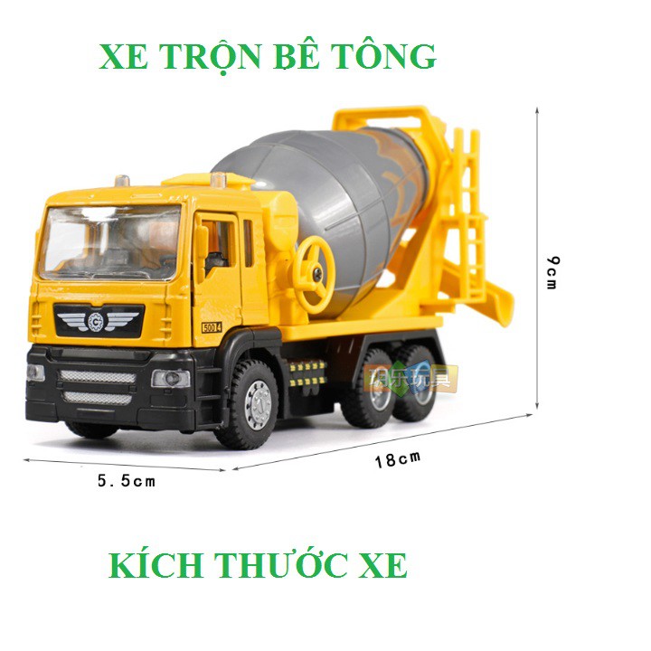 Xe trộn bê tông đồ chơi trẻ em có đèn và âm thanh động cơ tỉ lệ 1:50 cabin bằng sắt xe chạy cót