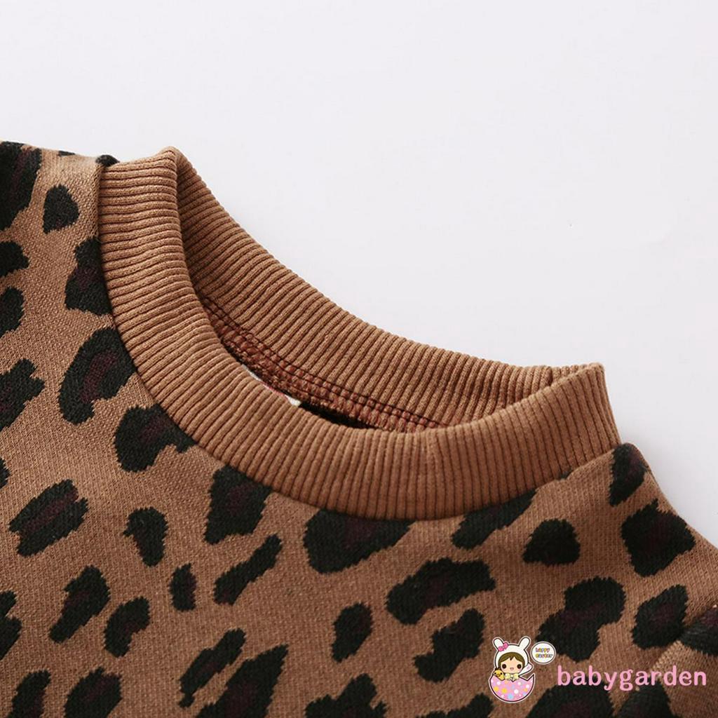 Áo Tay Dài Họa Tiết Da Báo Kèm Chân Váy Bó Đáng Yêu Cho Bé