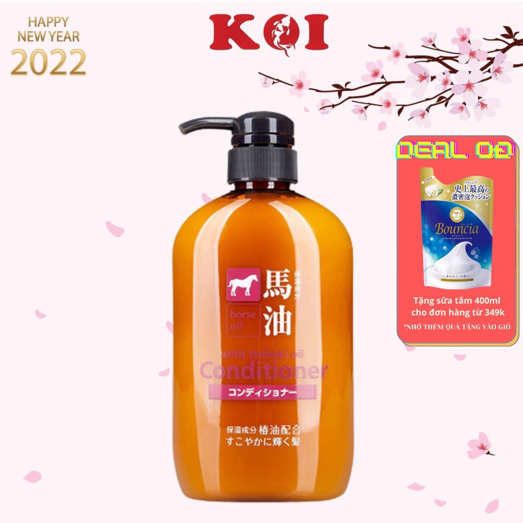 Dầu xả chiết xuất từ dầu ngựa Kumano Cosme Station Horse Oil With Tsubaki Oil Conditioner 600ml