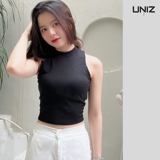 ( Ảnh thật } Áo croptop len tăm 3 lỗ cổ tròn UNIZ Aocrtlentam97