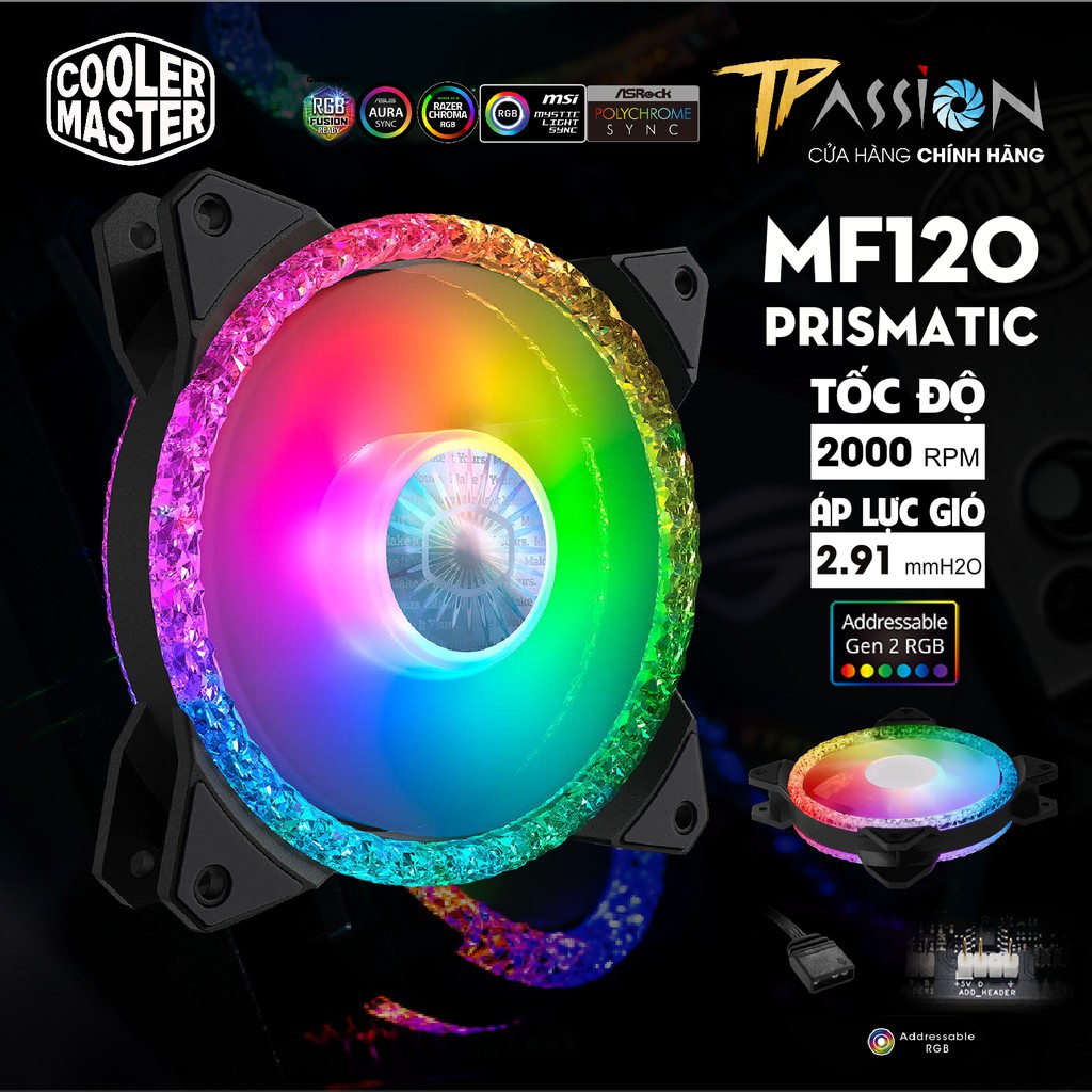 Quạt tản nhiệt Cooler Master MasterFan MF120 Prismatic LED ARGB Gen 2 - Chính hãng, Fan case 12cm