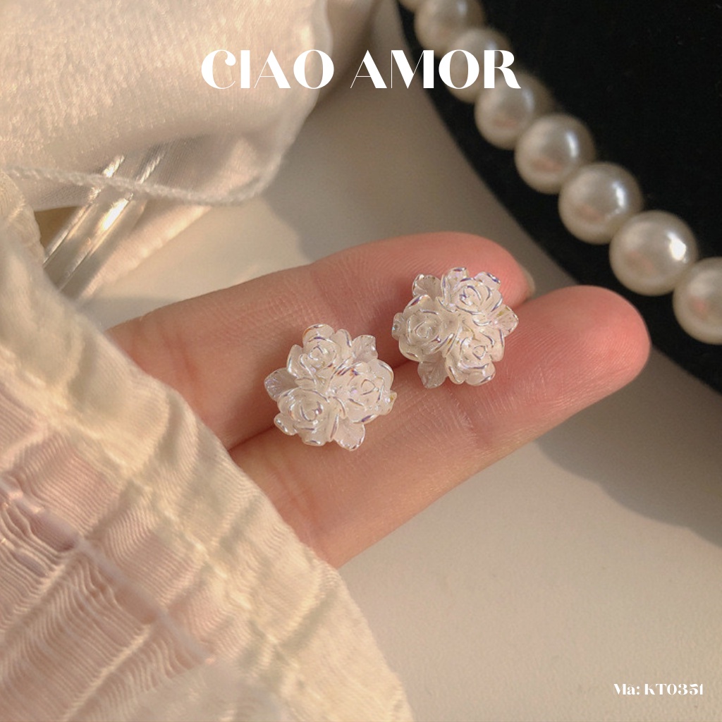 Khuyên tai nữ, Bông tai nữ nụ bạc 925 bông trắng nhỏ dễ thương Trang sức Ciao Amor - KT0351