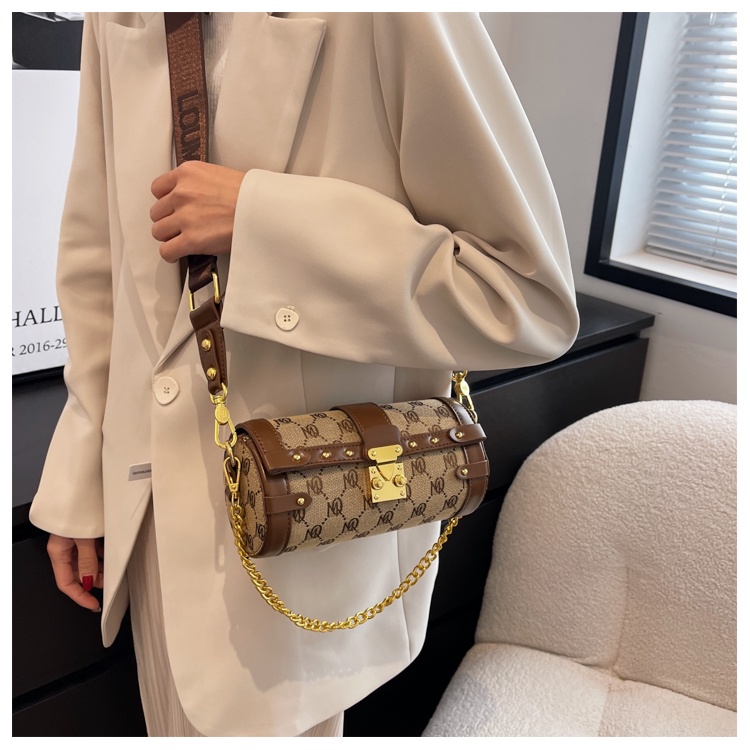 Túi Xách Đeo Vai Hình Trụ Phối Dây Xích Thời Trang Pháp Dành Cho Nữ