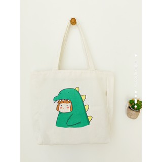 [Hình chụp thật] Túi Tote Túi Vải Leo Canvas Cô Gái Khủng Long