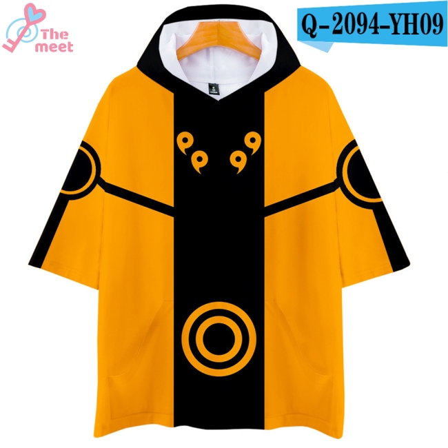 Áo thun có nón trùm ngắn tay in họa tiết biểu tượng nhân vật anime Naruto kỹ thuật số dành cho nam và nữ