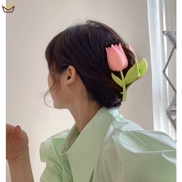 Kẹp Tóc Hình Hoa Tulip 3D Màu Hồng Thời Trang Mùa Hè Cho Nữ
