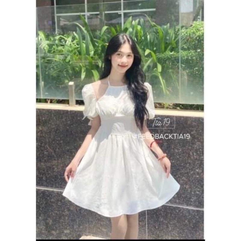 Váy cổ yếm tay phồng HSU1
