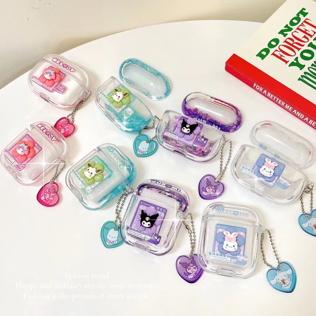 Vỏ Bảo Vệ Hộp Sạc Tai Nghe AirPods 1 / 2 / 3 / Pro Trong Suốt Họa Tiết Kuromi Doggy Dễ Thương Kèm Dây Đeo Tiện Dụng