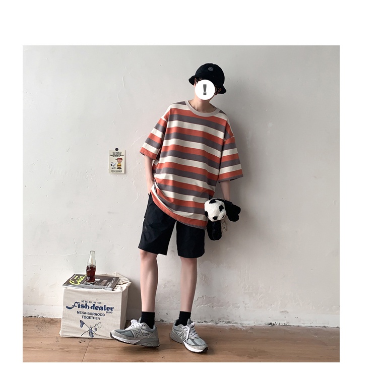Áo thun tay lỡ nam nữ form rộng kẻ sọc ngang Unisex phong cách hàn quốc