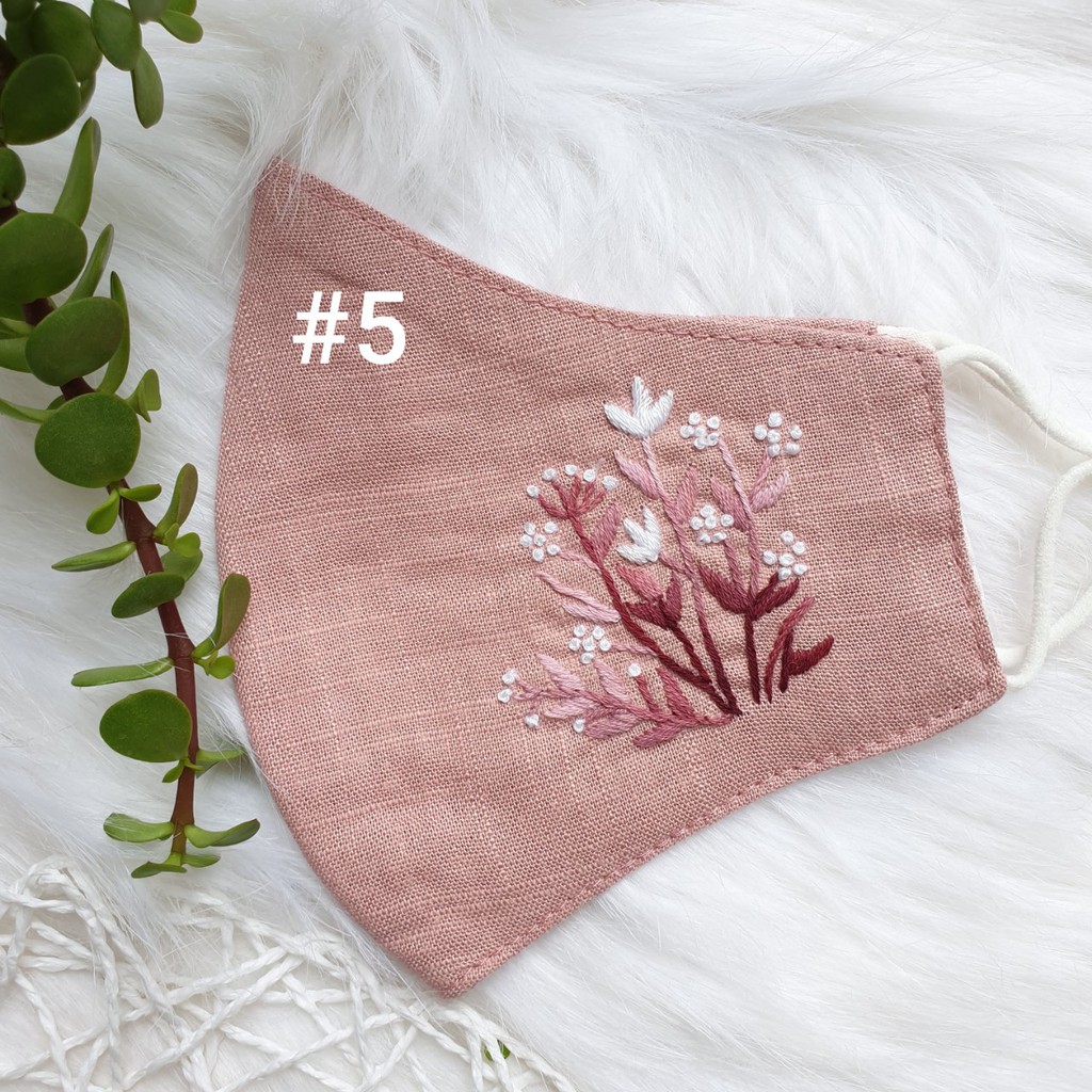 Khẩu trang linen thêu tay bộ sưu tập hoa nhỏ xinh xinh giá rẻ JL115 JL134 JL128 JL129