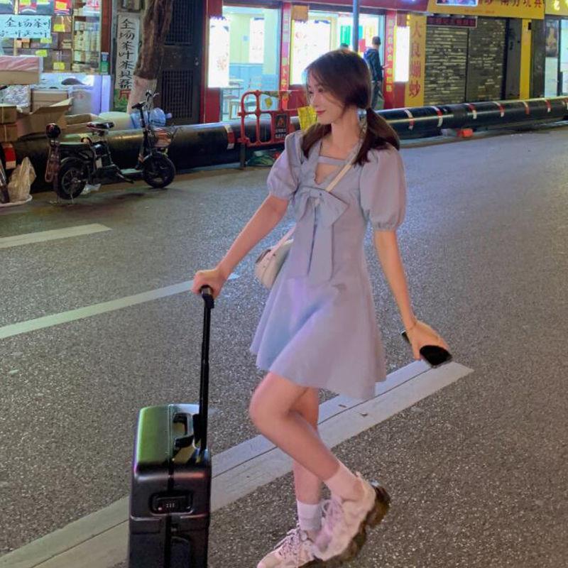 Đầm Dáng Chữ A Cổ Chữ V Thắt Nơ Dễ Thương Xinh Xắn 2021