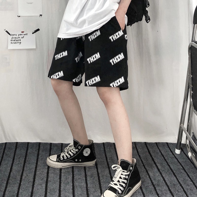 Quần đùi nam nữ unisex in chữ chéo, quần short ống rộng phong cách Hàn Quốc cá tính chất liệu cao cấp mềm mại.