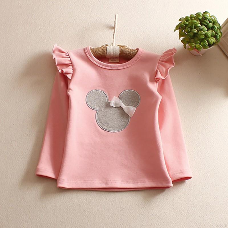 Áo thun tay dài cổ tròn họa tiết hoạt hình đáng yêu cho bé gái