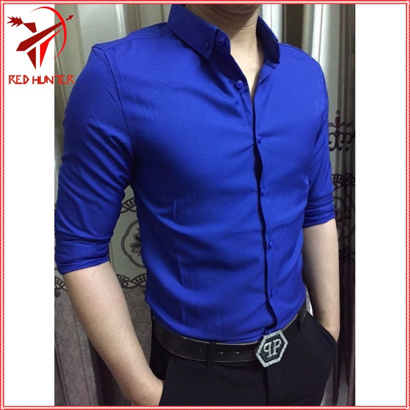 Áo sơ mi nam Vettino dài tay cổ bẻ dáng ôm Hàn Quốc vải lụa thái cao cấp chống nhăn | BigBuy360 - bigbuy360.vn