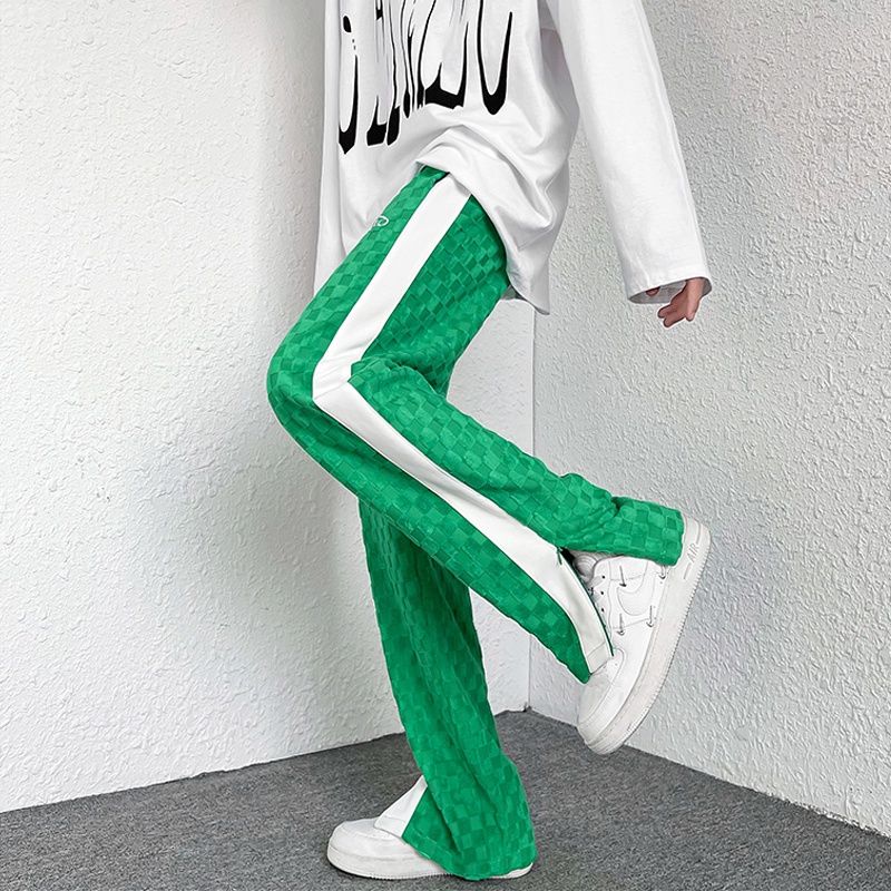 Quần ống rộng Xẻ Tà Họa Tiết Sọc Caro Thời Trang Phong Cách Hàn Quốc Cho Nam Và Nữ