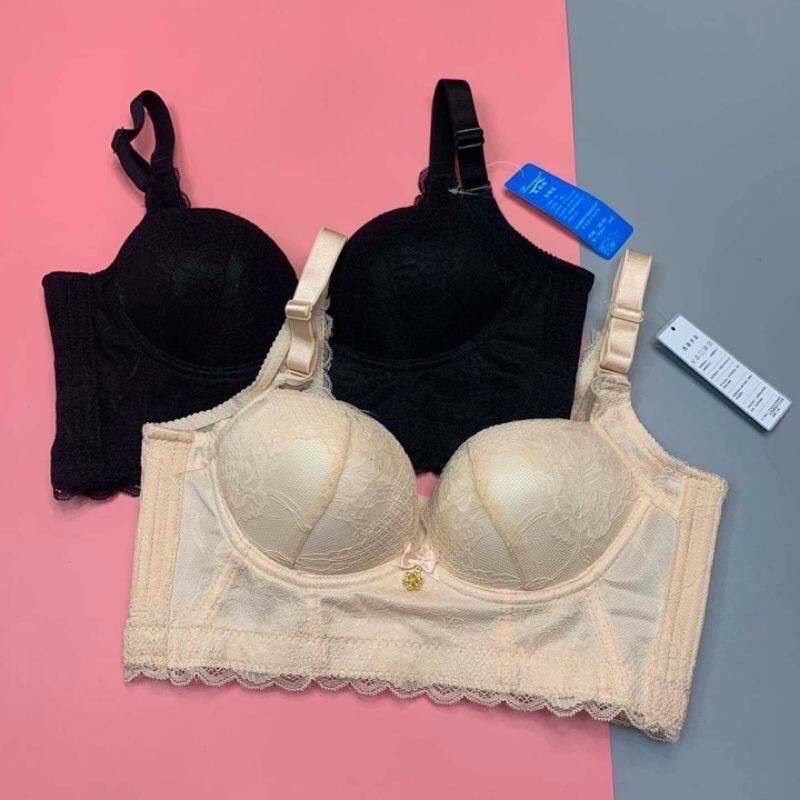 Áo Bra corset che mỡ lưng, bản to 5 móc cài - Loại có đệm chất liệu ren mềm xinh xinh