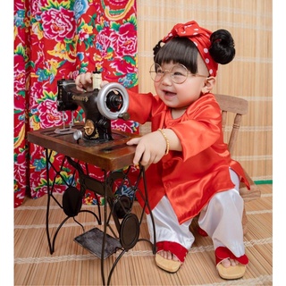 Set bà ba lụa quần đen cho bé gái