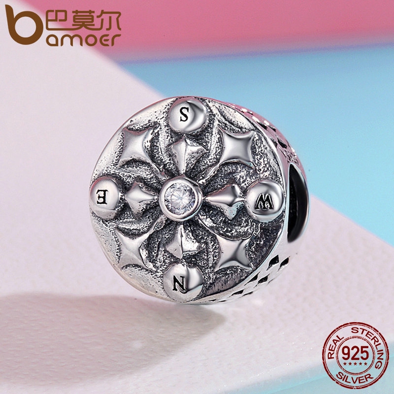 BAMOER Hạt Charm Bạc 925 100% Hình La Bàn