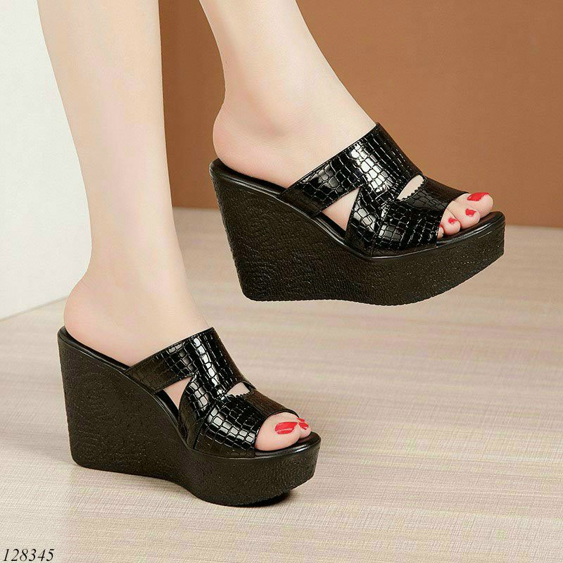 Dép đế xuồng da rắn, 10cm