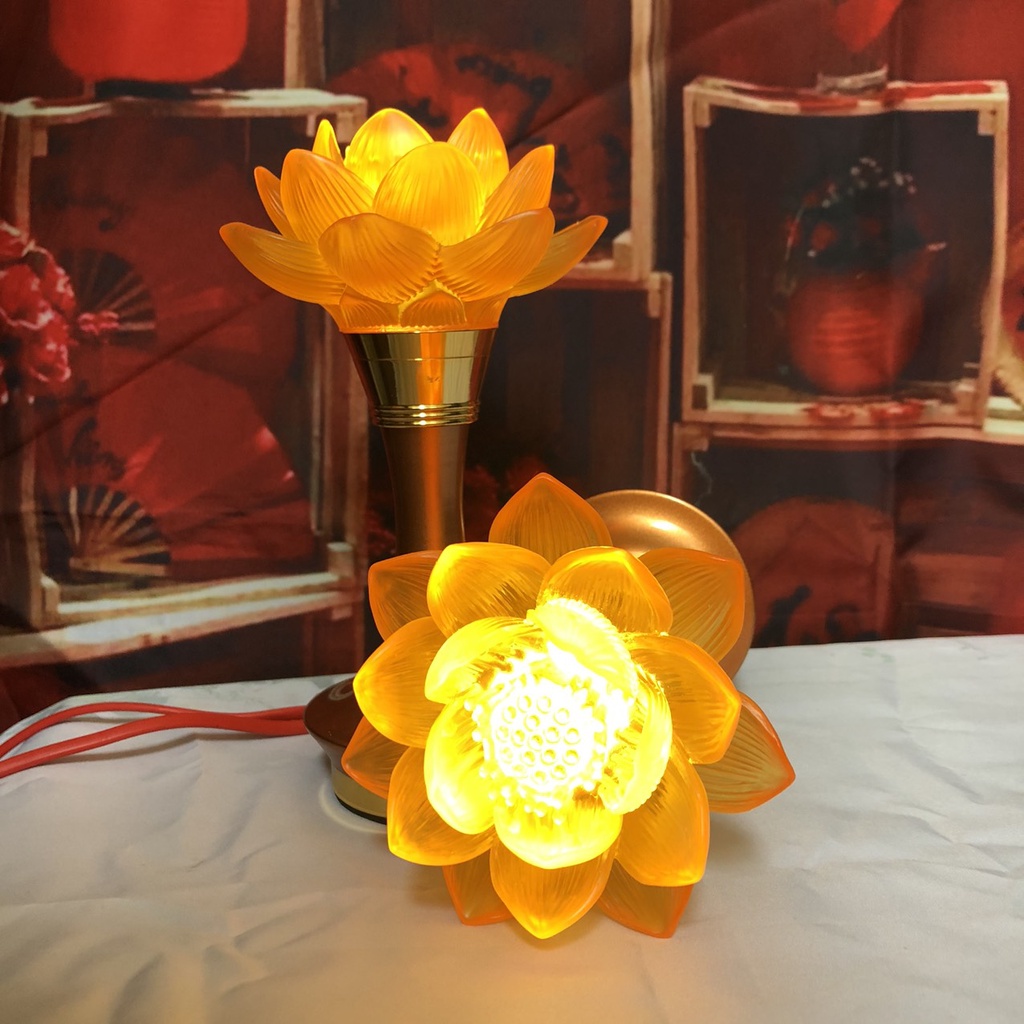 Cặp Cây Đèn Led búp Hoa Sen ,Trang Trí bàn Thờ dùng bằng điện